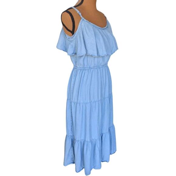 Old Navy XS Chambray Sundress Tiered Off Shoulder Strappy Coastal Cowgirl Boho - Picture 2 of 14